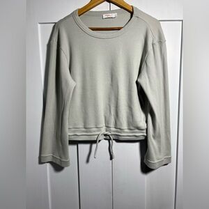 Neiwai Petite Waffle Knit Cropped Pullover Drawstring Hem Neutral Lounge Top L